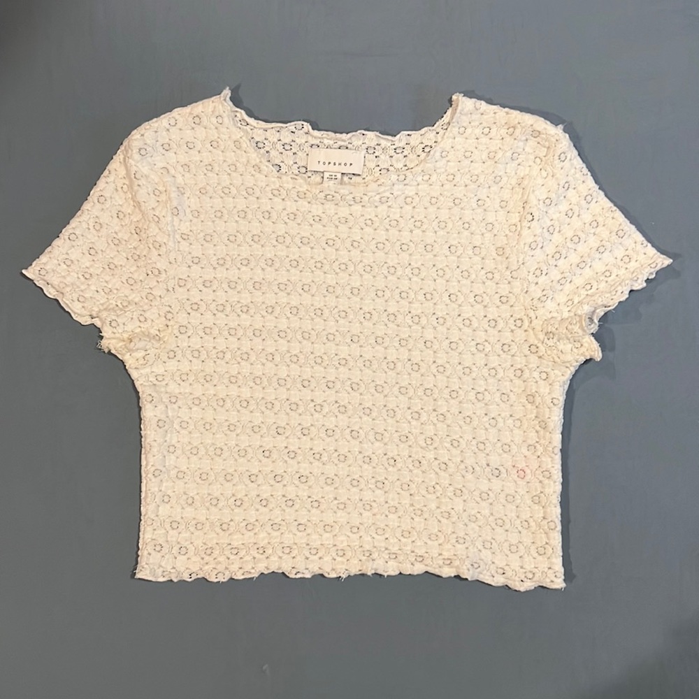 Topshop — Stretchy White Lace Crop Top, Size: US 6